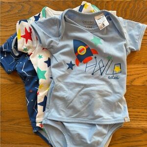 Rocket and Stars Bodysuit Trio, easy flap for any G-Tube fed children!